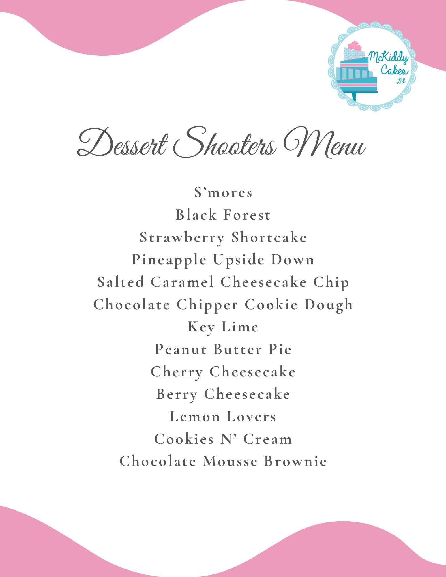dessert shooters menu